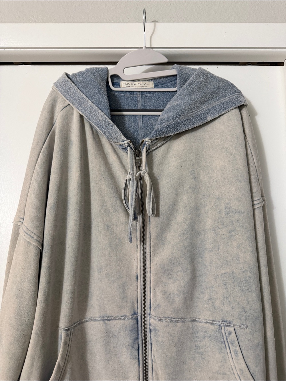 Free People Light Blue Washed Zip Hoodie Jacket